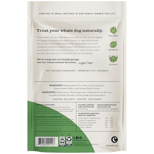 CRUMPS’ NATURALS PBB- BACON DENTAL DOG TREATS (18 PACK), 4.5″