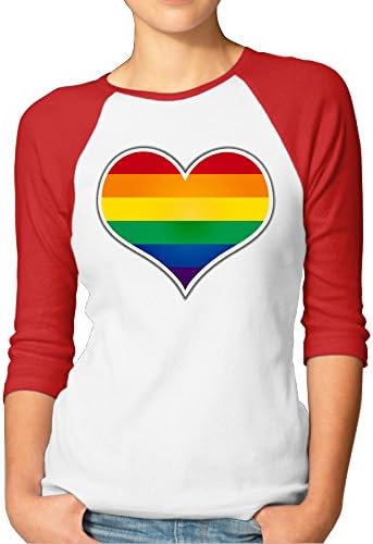 2016 Fashion Womans High Quality Rainbow Heart 3/4 Sleeve T Shirt Printing