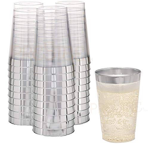 Disposable Plastic Tumbler Cups | 12 oz - 50 Pack | Elegant Clear Cups with Silver Rim | Fancy Wedding Party Cups | Ideal for Champagne, Soft Drinks, Cold Beverages, Wine & More! [Drinket Collection] (Best Place For Cocktail Dresses)