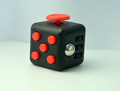 Fidget Cube - a vinyl Desk toy, Stress toy, Attention toy and Focus toy. Fidget Cube help to Relieve Stress, for Adults and Children. Black with red Fidget Cube. Size: 2.2cm