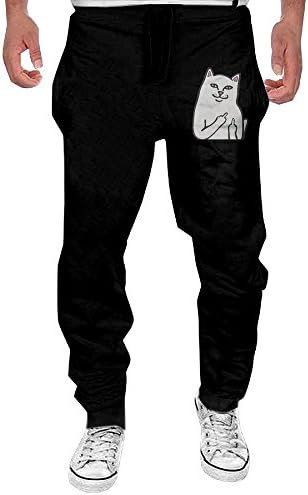 KSLFIHAN Mens Funny Humor RIPNDIP CAT Fashion Sport Cotton Sweatpants Large