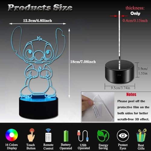 LOUHH Stitch Lamp, 3D LED Smart Remote Control Lamp 16 Colours Christmas Gift Children's Room Decoration Holiday Gift