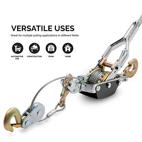 NEIKO 02256A Come Along Winch, 5-Ton (10,000 Lbs) Pulling Capacity, 10Ft, 3 Hook, Heavy Duty Power Cable Come Along Tool with Dual Gears, Hand Winch Cable, Automotive Hoist Winch Puller, Recovery Gear - Image 5