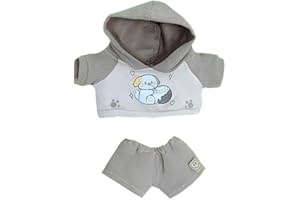 niannyyhouse 20cm Plush Doll Clothes Fox Panda Puppy Hoodie Pants 8in Doll Accessories (Khaki)