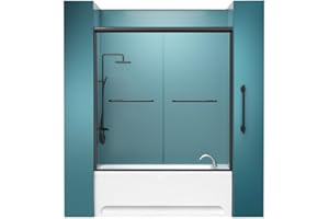 Oycevila Bathtub Shower Door 56-59" W x 59" H Sliding Tub Door - 1/4 Inch Tempered Glass with Matte Black Stainless Steel Hardware, Adjustable Bathroom Enclosure