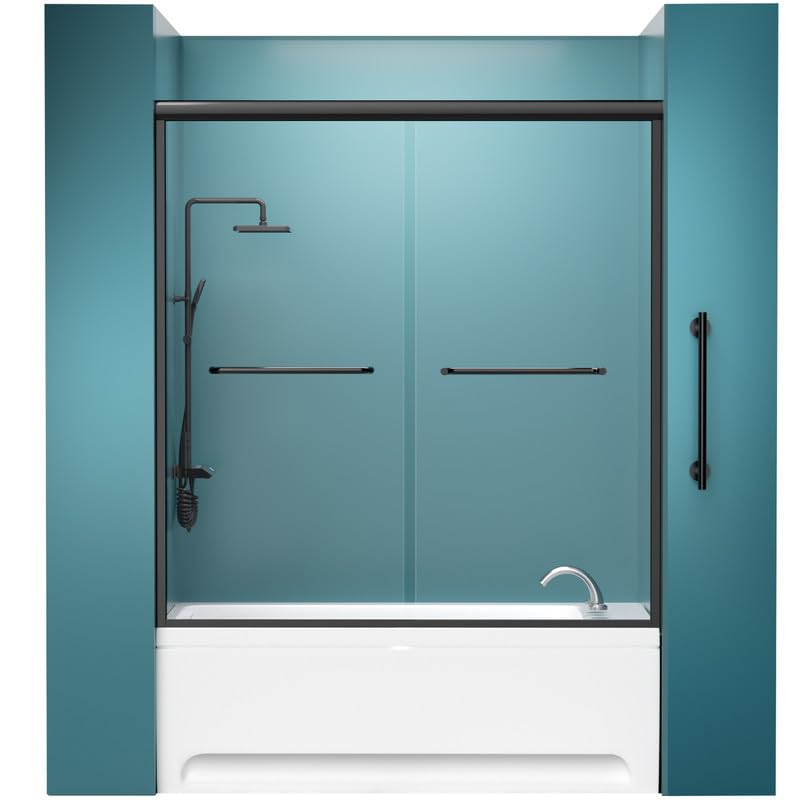 Photo 1 of Oycevila Bathtub Shower Door 56-59" W x 59" H Sliding Tub Door - 1/4 Inch Tempered Glass with Matte Black Stainless Steel Hardware, Adjustable Bathroom Enclosure