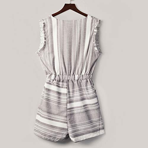 Corriee Ladies Rompers Fashion Ruffles Sleeveless Stripe Jumpsuits Women Outfits Playsuits Gray