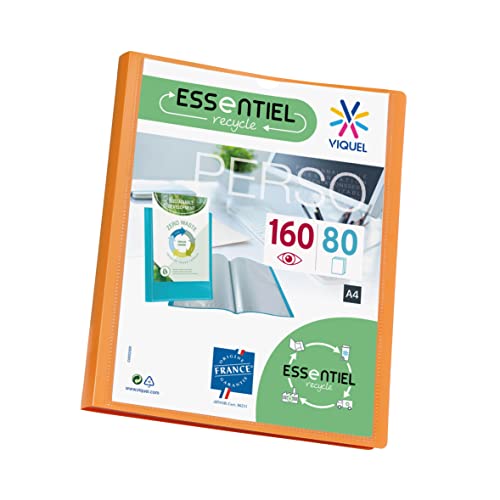 Viquel - Porte vues 160 vues A4 - Reliure personnalisable - Pochettes lisses et transparentes - Essentiel recycle - Orange