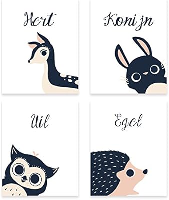 Peeking Animal Collection In Dutch Children S Wall Art Set Of Four 8x10 Prints Forest Nursery Gender Neutral Nursery Rabbit Deer Owl Hedgehog Woodland Nursery Kids Room Baby Room Decor Buy Online At