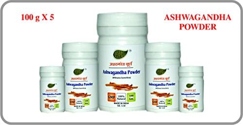 Herbo Natural AyurVedic Aswagandha (withania somnifera) Powder (100gm/3.52 oz) GMP Certified (Pack of 5)