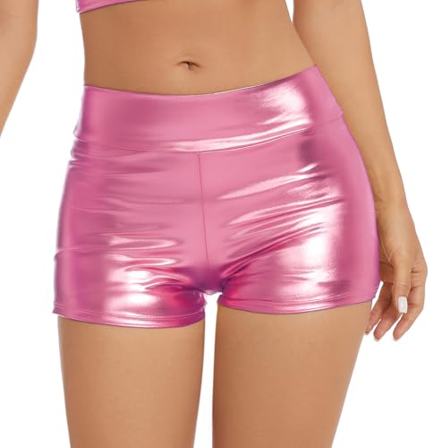 Gatielzana Women Metallic High Waisted Shorts