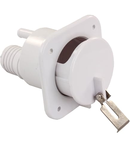 JR Products 62145 White Plastic City Water Flange – 1/2" MPT X 3/4" Hose Fitting With Brass Check Valve And Rubber Dust Cap