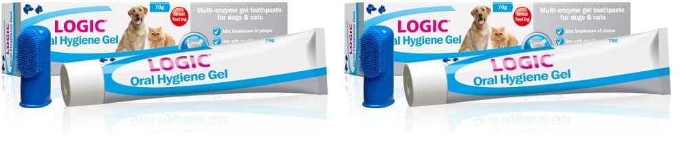 Logic Oral Hygiene Gel for Cats and Dogs, 70 g with Finger Toothbrush, 1 Count (Pack of 2)
