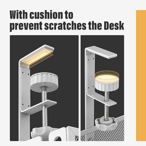 Under Desk Cable Management Tray No Drill, Metal Mesh Cable Tray with Clamp for Desk Wire Management, Desk Cable Management Box and Cord Organizer for Office, Home (White)