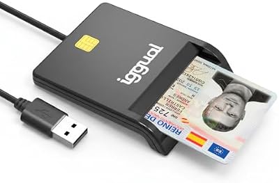 Leitor USB 2.0 para cartão DNI, SIP e ID – Ligação USB – Leitor Eletrónico Inteligente de DNI Compatível com DNI 4.0 – Compatível com Windows, macOS e Linux – Cabo de 1,2 m – Preto