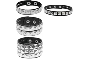 studded bracelet and choker set 4 piece black faux leather adjustable punk style with single double triple spike for rock par