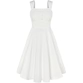 Belle Poque Square Neck Sundress for Women A Line Midi Dress Summer Cocktail Tea Party Dress with Pockets