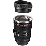 Free Walker - Camera Lens Drinking Cup with Stainless Steel Leak-Proof Lid,Creative Design Travel Mug Thermos,Safe to Use for Drinking Coffee,Tea,Water (Black)