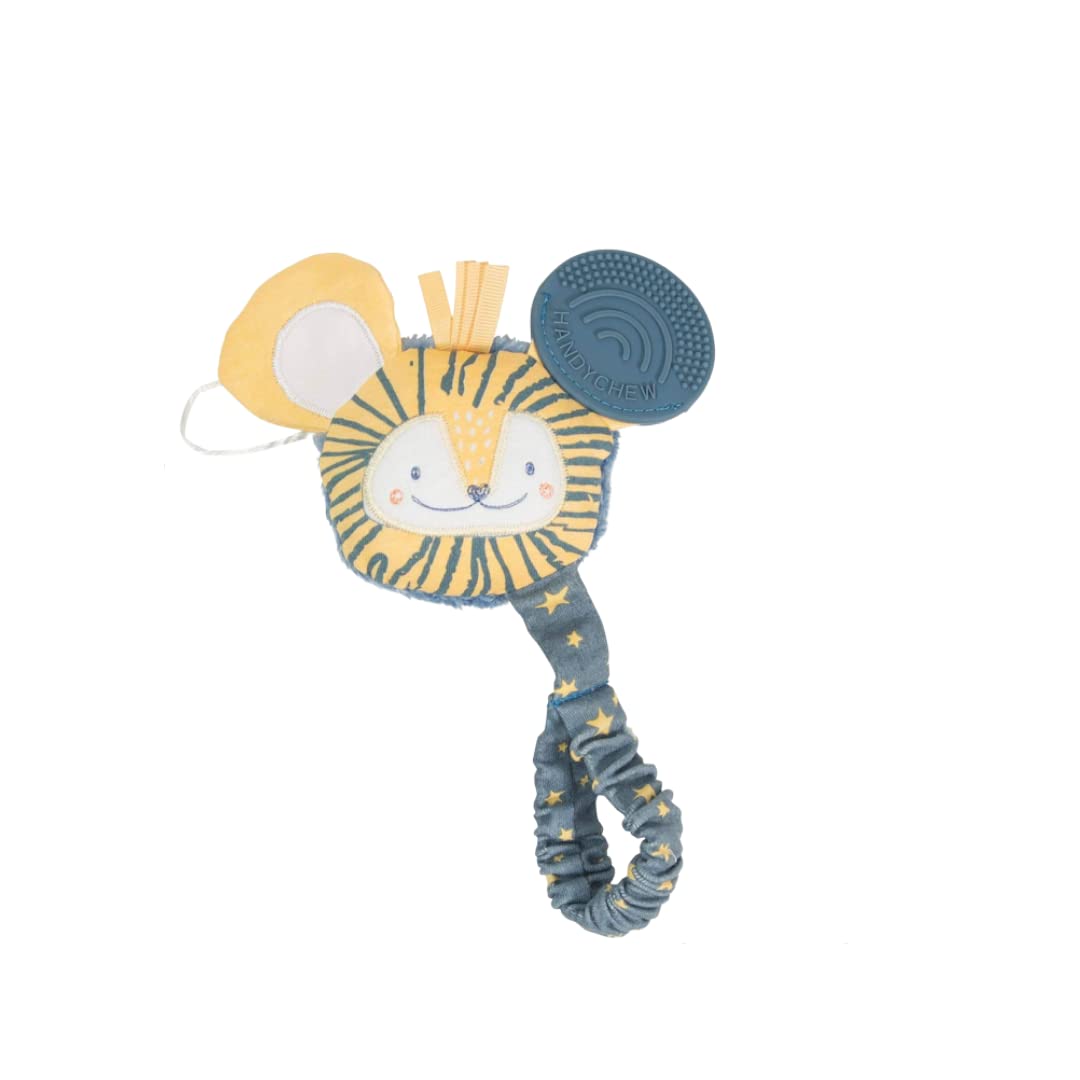 Cheeky Chompers Baby Teething Toy | Baby Rattle, Teether & Pram Toy with Attachable Handle | BPA-Free Soft Silicone Teether for Babies 0-6, 6-12 Months (Bertie The Lion Handychew)