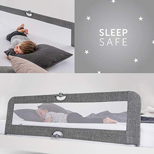 Hauck Sleep N Safe Plus XL Bed Guard for Toddler, 150 x 50 x 44 cm, Foldable Bed Rail for Travel 77 x 6 x 45 cm, Grey