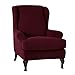 CHUN YI 2 Piece Stretch Jacquard Wing Chair Cover, Wing Back Wingback Armchair Chair Slipcovers with Arms Spandex Fabric Sofa Covers Furniture Protector(Wine-1)