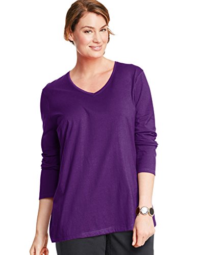 Just My Size Women`s Long-Sleeve V-Neck Tee, OJ043, 2X, Violet Splendor
