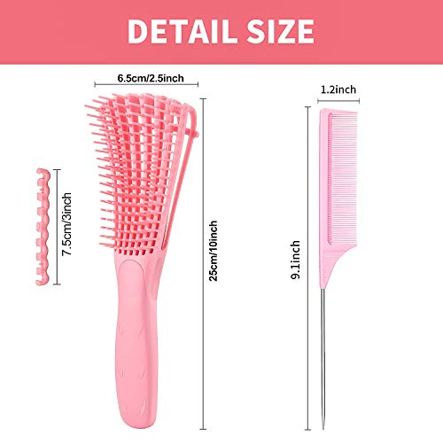 2 Pieces Detangler Brush 4c Hair Set with Rat Tail Comb for Curly Hair