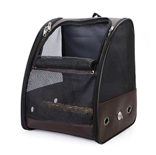C&W Bird Carrier with Wooden Stand Bird Travel Cage Leather Pet Travel Carrier Small Parrot Supplies, 13 x 11x16 in