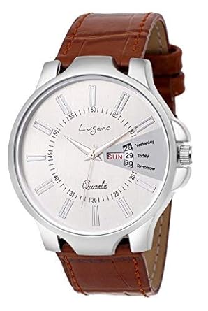 LG 1133 Brown Slim Leather Day & Date Watch - for Men