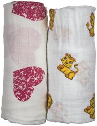 Babio Muslin &amp; Bamboo Cotton 2 Pack Baby Swaddle Blanket Set - 47 inch x 47 inch - Pink-