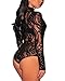 GLUDEAR Womens Sexy Black Sheer Mesh Long Sleeve Jumpsuit Bodysuits Clubwear