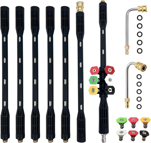 HoldOneLight Extension for Pressure Washer, 9 Piece Kit with 5 Nozzles, Gutter Cleaning Tool, Quick Connect 0.8 cm, Resistant 4000 PSI (Without Kärcher)