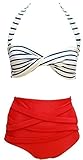 Scodi Women's Fashion Vintage High Waisted 2 Pieces Bikini Swimwear Swimsuits