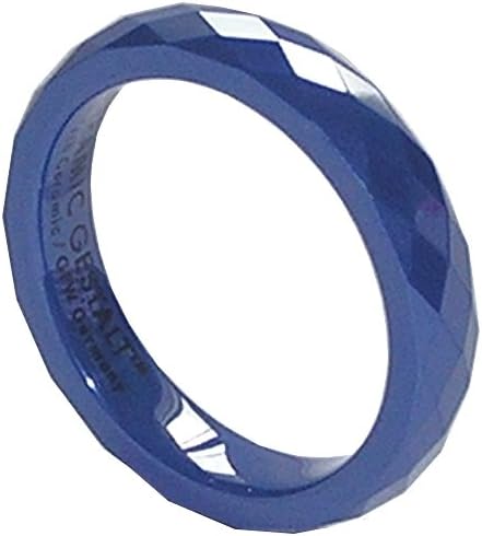 Blue Ceramic Ring by CERAMIC GESTALT - 4mm Width. Faceted Design. (Avail. Sizes 5 to 14) Size 12.5 - RB4F125