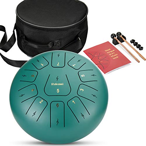 12 Inch 11 Note Steel Tongue Drum Percussion Instrument Hand Pan Drum with Drum Mallets Carry Bag