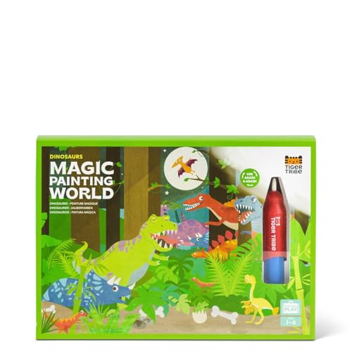 Tiger Tribe Magic Water Painting World Dinosaur Set - Mess-Free Reusable Arts & Crafts Fun for Kids Ages 1+ with 4 Unique Scene Reveal Cards