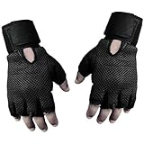 SportsFittIndian Leather Netted Gym Gloves with Wrist Support (Black)