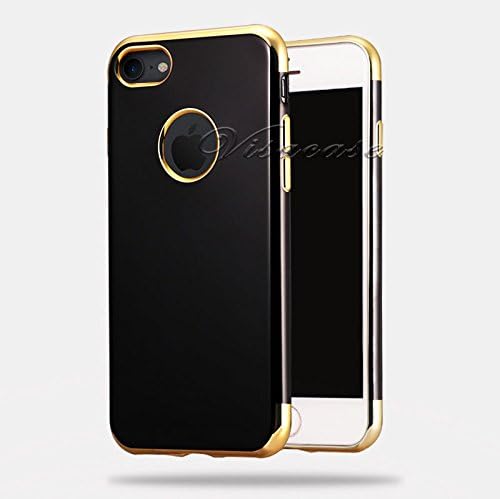 Shockproof Glossy Jet Black Silicone Full Cover Slim Case for New iPhone 7 Plus/Royal Gold