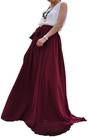 Melansay Beatiful Bow Tie Summer Beach Chiffon High Waist Maxi Skirt