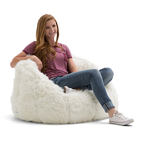 Big Joe Milano Bean Bag Chair, Ivory Shag Fur, Soft Faux Fur, 2.5 feet