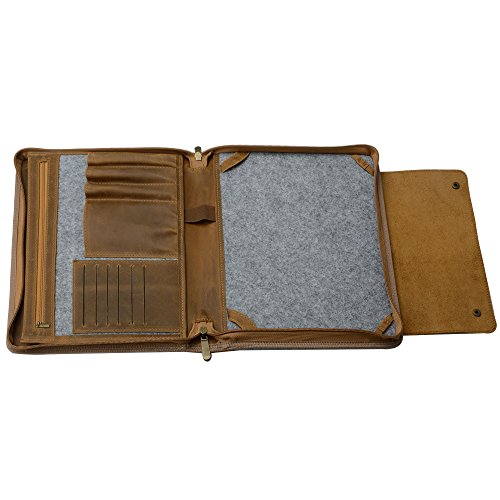 Wool Felt Crazy Horse Leather Organizer Portfolio for A4 Notepad and Samsung Galaxy TabPro S 12,Brown