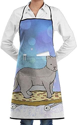 Unisex Chef's Aprons Deluxe Cat On Pizza Skateboard Professional Grade Chef Apron For Kitchen, BBQ