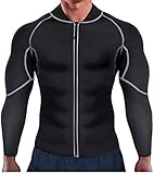 Ursexyly Men Exercise Sweat Hot Dress Shirt, Sauna Suit Neoprene Slimming Fitness Jacket Gym Wear for Core Muscle Training (Black Exercise Shirt, L)