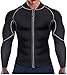 Ursexyly Men Exercise Sweat Hot Dress Shirt, Sauna Suit Neoprene Slimming Fitness Jacket Gym Wear for Core Muscle Training (Black Exercise Shirt, L)