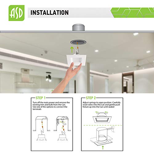 ASD 4 Inch Square Recessed LED Can Light Dimmable, Baffle Trim, 9W (40W Replace), 600Lm, CRI 90