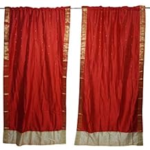 Mogul Interior 2Indian Sari Curtain Drape Window Treatment Red Bedroom Decor 84x44