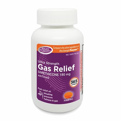 RIGHT REMEDIES Gas Relief Ultra Strength, 180mg Simethicone (365 Softgels) Fast Relief from Gas, Bloating, Fullness, Painful Discomfort, Compare to Ultra Strength Phazyme Active Ingredient
