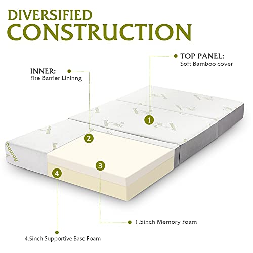 Folding Mattress, Inofia Memory Foam Trifold Mattress with Ultra Soft