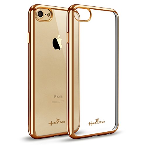 iPhone 8 Case,Hallsen [Electroplating TPU] Ultra-Slim Transparent Crystal Clear Anti-Scratch Flexible Soft TPU Case Cover for Apple iPhone 7/iPhone 8 4.7inch - Gold