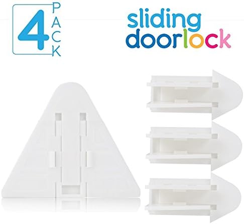 Child Safety Sliding Door Lock for Closets, Patio, Windows, Glass Door lock with 3M Adhesive, 4 Pack(White)
